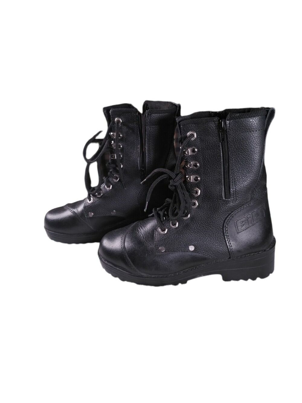 Bilt Women's 8 Faux Leather Black Lace Up Boots with Round Toe & Side Zippers.